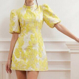 Light Yellow Elegant Women's Fuchsia Jacquet Mini Dress
